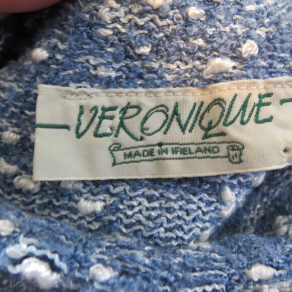 Veronique Denim Blue/White Slub Funnel Neck Sweater Poly & Wool Ireland Size 14 - Picture 8 of 11